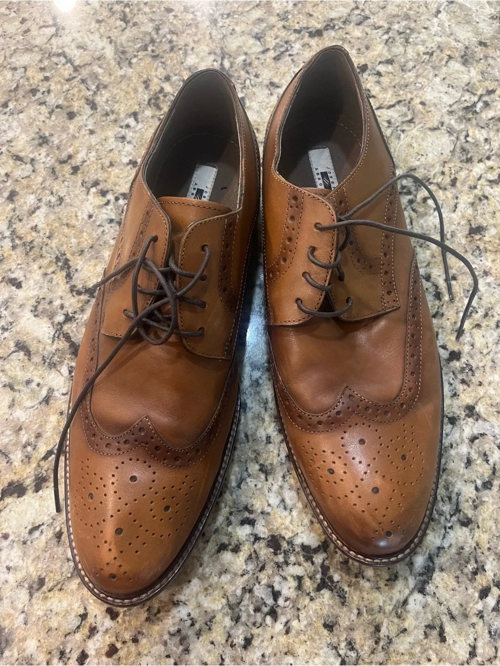 Joseph Abboud Brown Leather Wingtip Derby Oxfords Tie Classic Mens Size 12